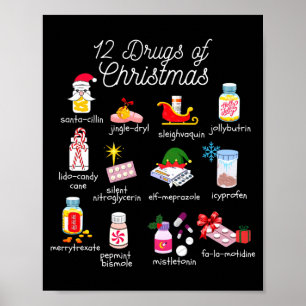 Affiche 12 médicaments de Noël Pharmacien Technicien Pharm