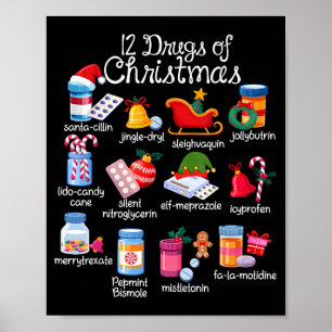 Affiche 12 médicaments de Noël Pharmacien Technicien Pharm