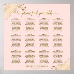 Affiche 12 Table Blush Pink & Gold Wedding Seating Chart