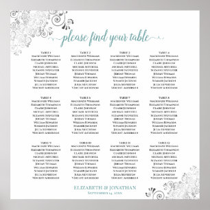 Affiche 12 Table Frilly Teal & White Wedding Seating Chart