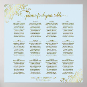 Affiche 12 Table Poudre Bleu et Or Mariage Plat