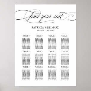 Affiche 12 Tables Mariage Plan de siège Noir Script
