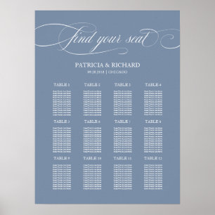 Affiche 12 Tables Mariage Plan de siège Signer Dusty Blue