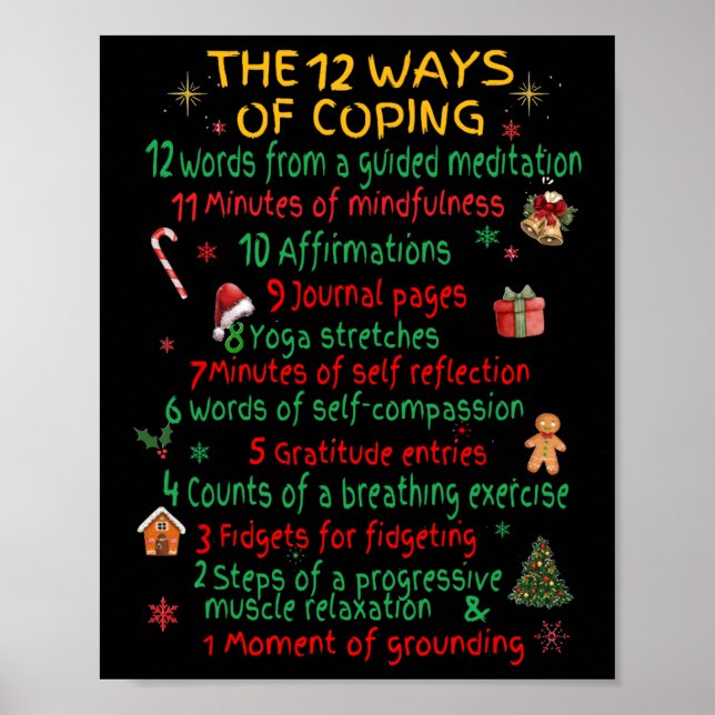 Affiche 12 Ways Of Coping Funny Christmas Mental Health  (Devant)