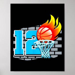 Affiche 12 Year Old 12th Basketball Birthday Party Theme B