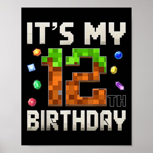 Affiche 12e anniversaire 12 ans Anniversaire Garçon Gamer  (Devant)