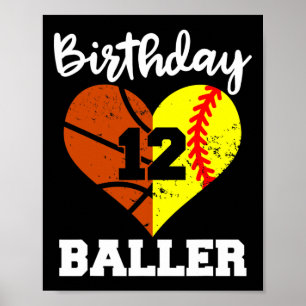 Affiche 12e anniversaire Baller Amusant 12 ans Softball Ba