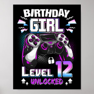 Affiche 12e anniversaire filles niveau 12 déverrouillé 12 
