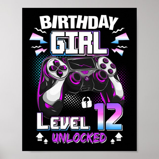 Affiche 12e anniversaire filles niveau 12 déverrouillé 12  (Devant)