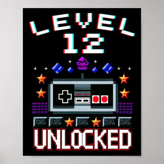 Affiche 12e anniversaire garçon niveau 12 déverrouillé jeu (Devant)