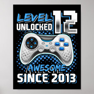 Affiche 12e anniversaire garçon niveau 12 gamer 12 ans jeu