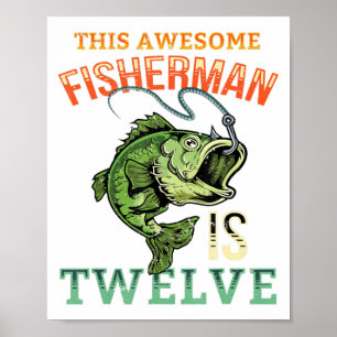 Affiche 12e Birthday Fishing Venin Bass Fish Bday Party Fi