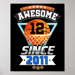 Affiche 12ème Anniversaire Joueur de Basketball Awesome de