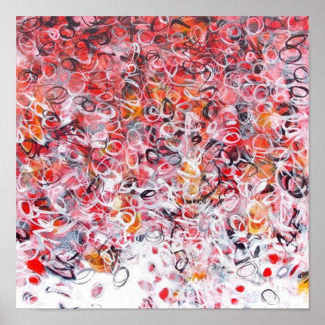 Affiche 12x12 Abstrait Rouge Noir Blanc Art Moderne Imprim (Devant)