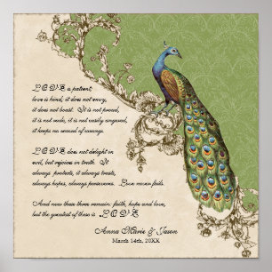Affiche 12x12 Peacock Vintage 1 - Mariage personnalisé