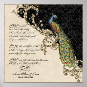 Affiche 12x12 Peacock Vintage 1 - Mariage personnalisé