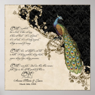 Affiche 12x12 Peacock Vintage 1 - Mariage personnalisé