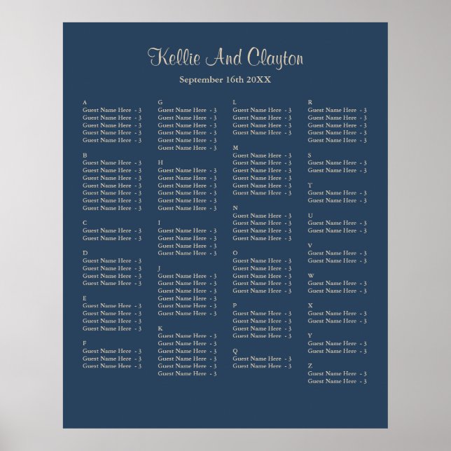 Affiche 130 Classic Blue Simple Mariage Chart (Devant)