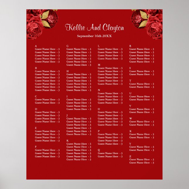 Affiche 130 Mariage Floral Rouge Et Or (Devant)