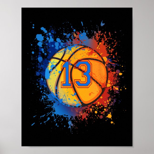 Affiche 13 Ans 13e Anniversaire Basketball Cadeau Pour Gar (Devant)