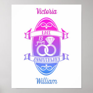 Affiche 13 ans traditionnel dentelle 13e anniversaire de m