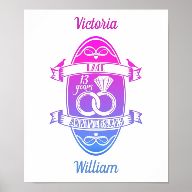 Affiche 13 ans traditionnel dentelle 13e anniversaire de m (Devant)