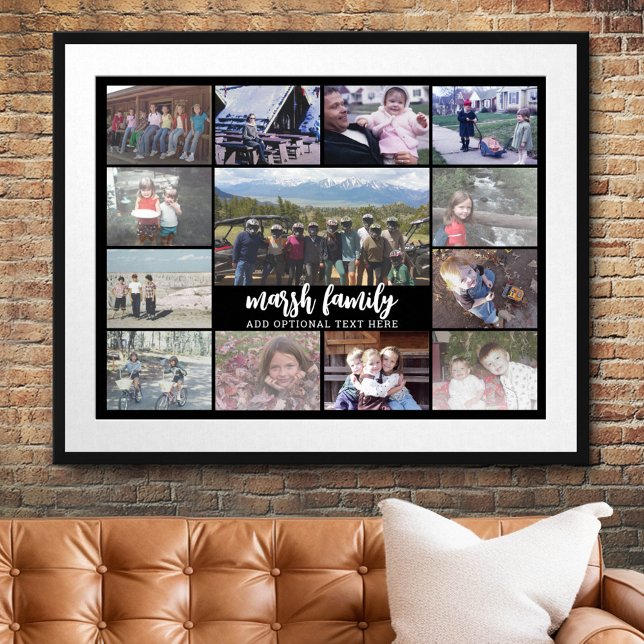 Affiche 13 Photo Collage Texte facultatif — Famille - noir (Custom Photo Collage Poster)