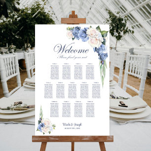 Affiche 13 Table Bleu Blanc Rose Floral Plan de Table de M