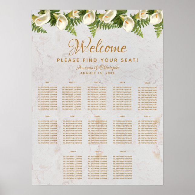 Affiche 13 Table Mariage Marbre Plan de Table Calla Lilies (Devant)