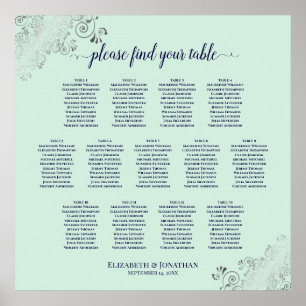 Affiche 13 Table Mint Green & Navy Wedding Seating Chart