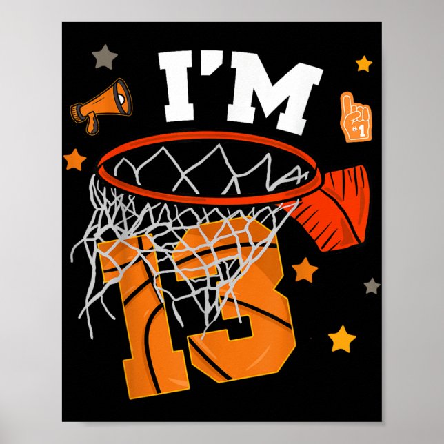 Affiche 13e anniversaire de basket-ball garçon 13 ans trei (Devant)