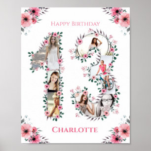 Affiche 13e anniversaire Fille rose Photo Collage Blanc