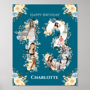 Affiche 13e anniversaire Turquoise photo Collage Fleur Jau