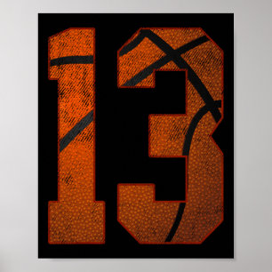 Affiche 13e Birthday Party Thirteen 13 Year Old Basketbal
