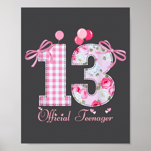 Affiche 13th Birthday Teenager Coquette Bow 13 Year Old  (Devant)