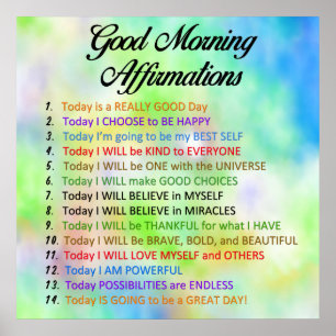 Affiche 14 Affirmations du bon matin - Pensée positive