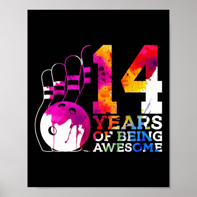 Affiche 14 ans d'être merveilleux Bowling 14e anniversaire (Devant)