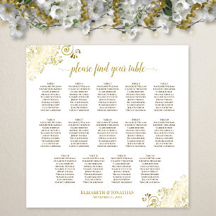 Affiche 14 Table Ornements Dorés Plan de Table de Mariage