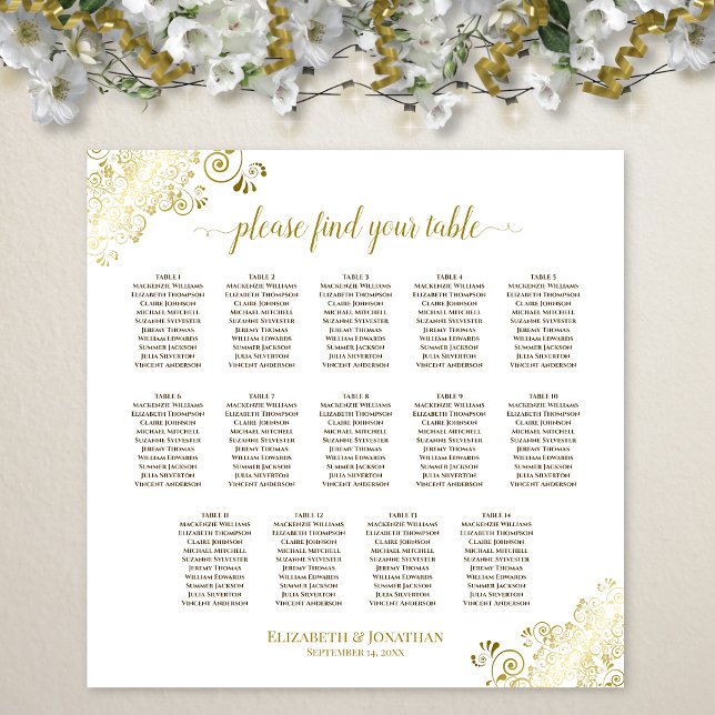 Affiche 14 Table Ornements Dorés Plan de Table de Mariage  (In Situ on Wall with Decorations)