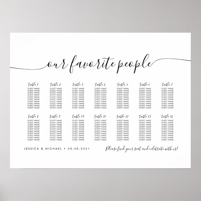 Affiche 14 Tables Moderne Plan de table de nos personnes p (Devant)
