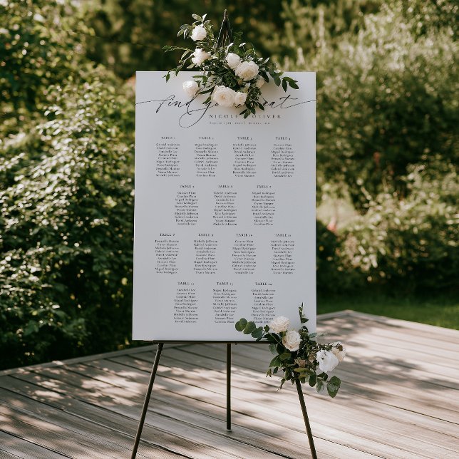 Affiche 14 Tables Organigramme de Bienvenue Écriture Moder (14 Tables Welcome Seating Chart, Seating Plan, Find your seat)