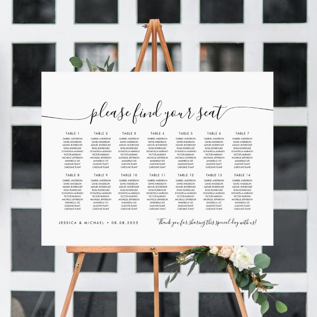 Affiche 14 Tables Plan de table moderne Trouvez votre sièg (Créateur téléchargé)