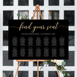 Affiche 14 Tables Trouvez Votre Place Plan de table noir