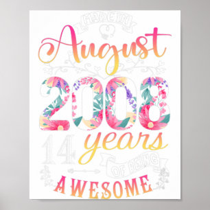 Affiche 14e anniversaire Fleurs Cadeau pour les filles née