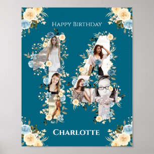 Affiche 14e anniversaire Turquoise Fleur Photo Collage Jau