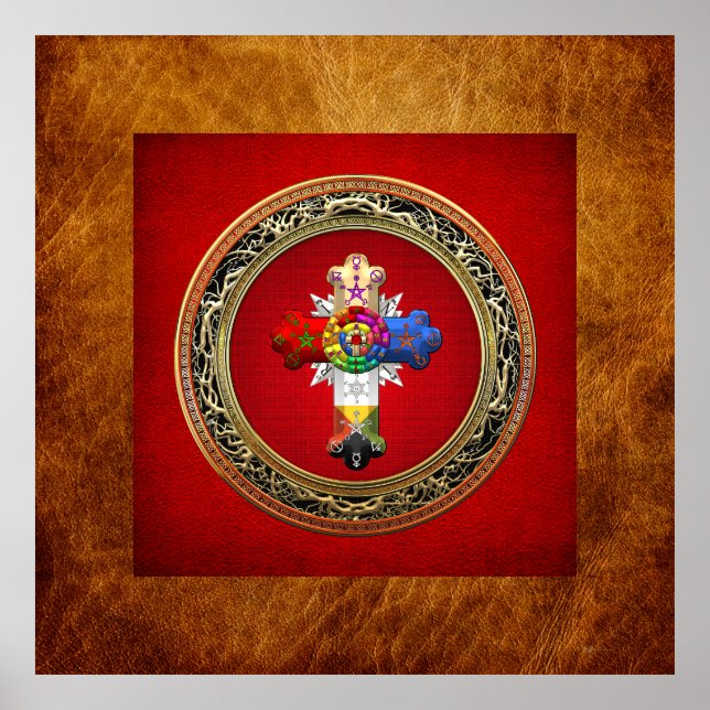 Affiche [150] Rosy Cross (Croix Rose) sur Red & Gold (Devant)