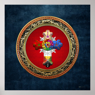 Affiche [150] Rosy Cross (Croix Rose) sur Red & Gold