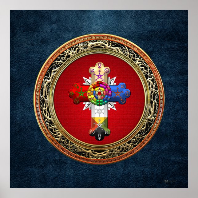 Affiche [150] Rosy Cross (Croix Rose) sur Red & Gold (Devant)