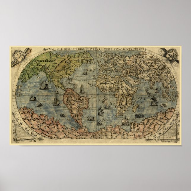 Affiche 1565 Ferando Berteli (Fernando Bertelli) World Map (Devant)