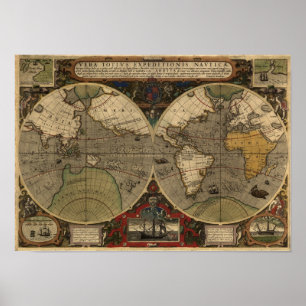 Affiche 1595 cartes vintages du monde par Jodocus Hondius